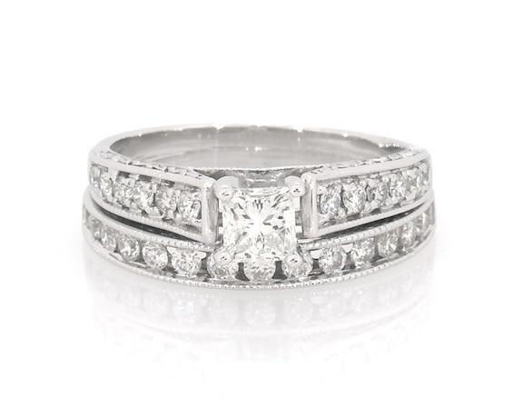 Previously Owned Princess-Cut Diamond Bridal Set 1 ct tw 14K White Gold Size 8