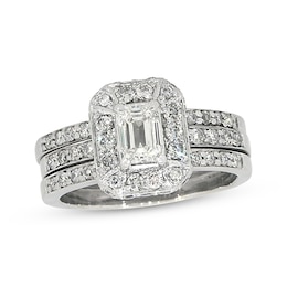 Previously Owned Emerald-Cut Diamond Bridal Set 1-1/5 ct tw 14K White Gold Size 5.75