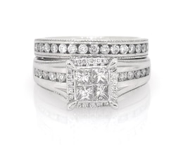 Previously Owned Princess-Cut Quad Diamond Bridal Set 7/8 ct tw 14K White Gold Size 4.75