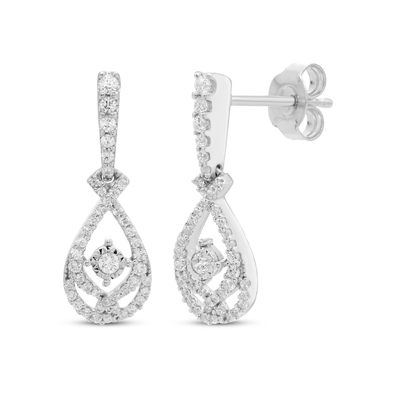 Main Image 1 of Previously Owned Love Entwined Diamond Drop Earrings 1/4 ct tw 10K White Gold