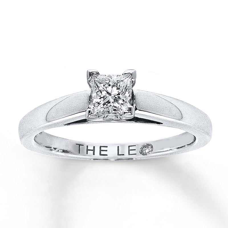 Main Image 1 of Previously Owned THE LEO Artisan Diamond Princess-Cut Solitaire Engagement Ring 1/2 ct tw 14K White Gold & Platinum (I/SI2)