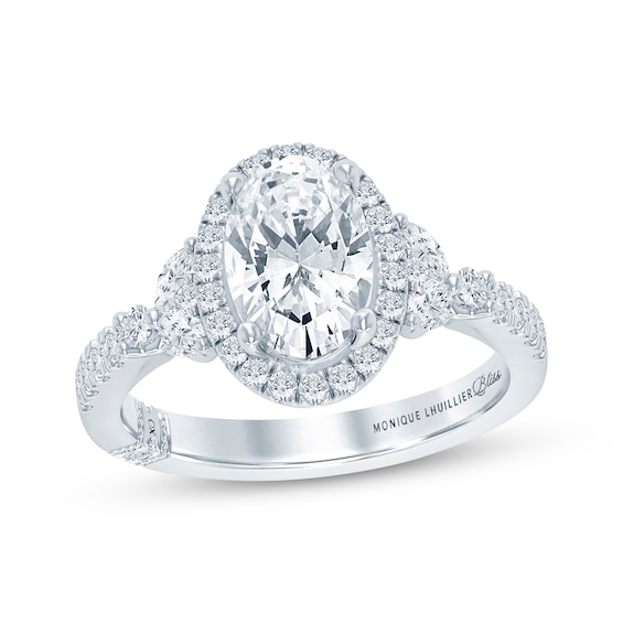 Previously Owned Monique Lhuillier Bliss Oval-Cut Lab-Grown Diamond Halo Engagement Ring 2 ct tw 18K White Gold