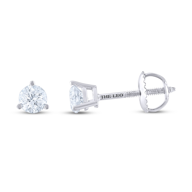 Main Image 2 of Previously Owned THE LEO Diamond Solitaire Earrings 1/2 ct tw Round-cut 14K White Gold (I/I1)