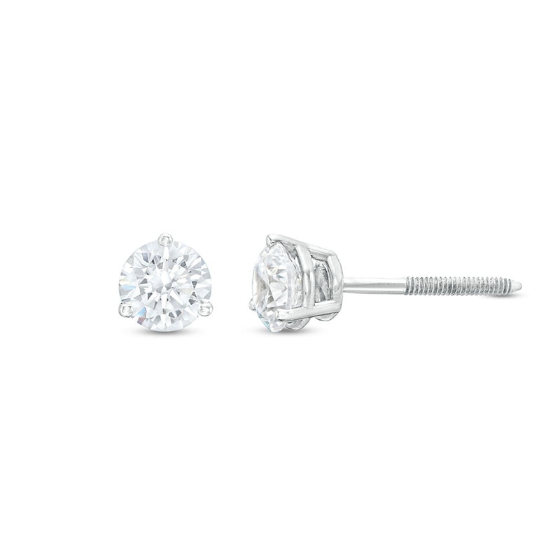 Main Image 1 of Previously Owned THE LEO Diamond Solitaire Earrings 1 ct tw Round-cut 14K White Gold (I/I1)