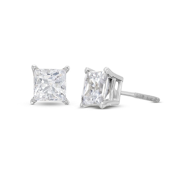 Previously Owned KAY Lab-Grown Diamonds Princess-Cut Solitaire Stud Earrings 2 ct tw 14K White Gold (F/SI2)
