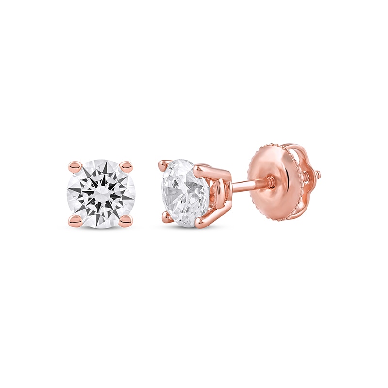 Main Image 1 of Previously Owned KAY Lab-Grown Diamonds Round-Cut Solitaire Stud Earrings 1 ct tw 14K Rose Gold (F/SI2)