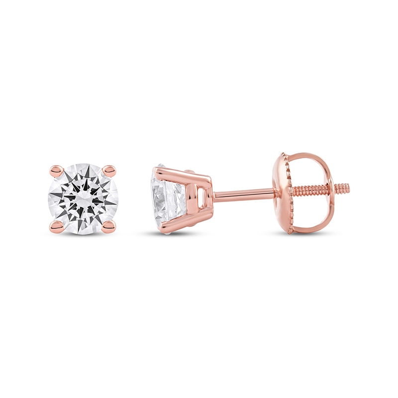 Main Image 3 of Previously Owned KAY Lab-Grown Diamonds Round-Cut Solitaire Stud Earrings 1 ct tw 14K Rose Gold (F/SI2)