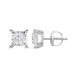 Previously Owned Radiant Reflections Princess-cut Diamond Solitaire Earrings 1 ct tw 10K White Gold Earrings (J/I3)