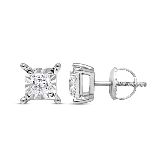 Previously Owned Radiant Reflections Princess-cut Diamond Solitaire Earrings 1 ct tw 10K White Gold Earrings (J/I3)
