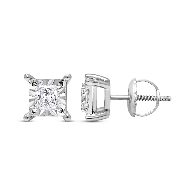 Main Image 1 of Previously Owned Radiant Reflections Princess-cut Diamond Solitaire Earrings 1 ct tw 10K White Gold Earrings (J/I3)