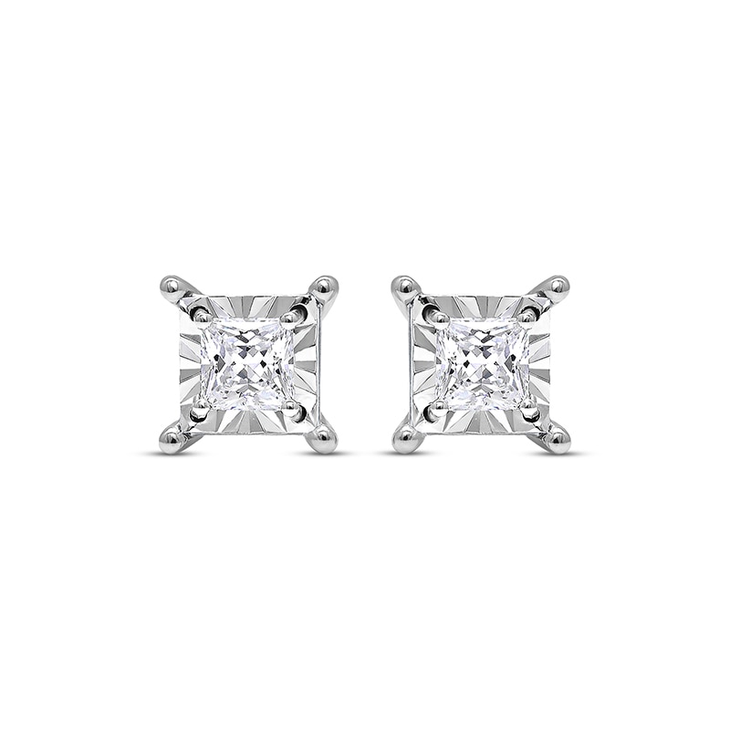 Main Image 2 of Previously Owned Radiant Reflections Princess-cut Diamond Solitaire Earrings 1 ct tw 10K White Gold Earrings (J/I3)