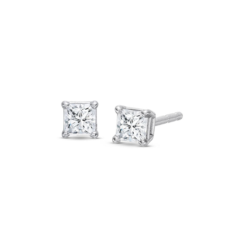 Main Image 1 of Previously Owned Diamond Solitaire Stud Earrings 1/4 ct tw Princess-cut 14K White Gold (I/I2)