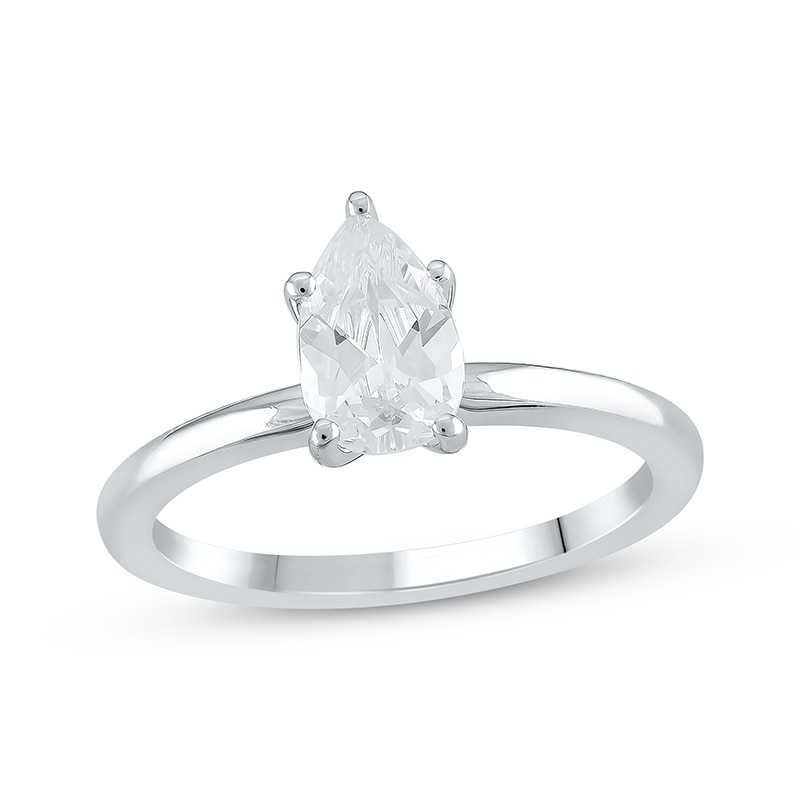 Main Image 1 of Previously Owned Lab-Grown Diamonds Pear-Shaped Solitaire Ring 1 ct tw 14K White Gold (F/SI2)