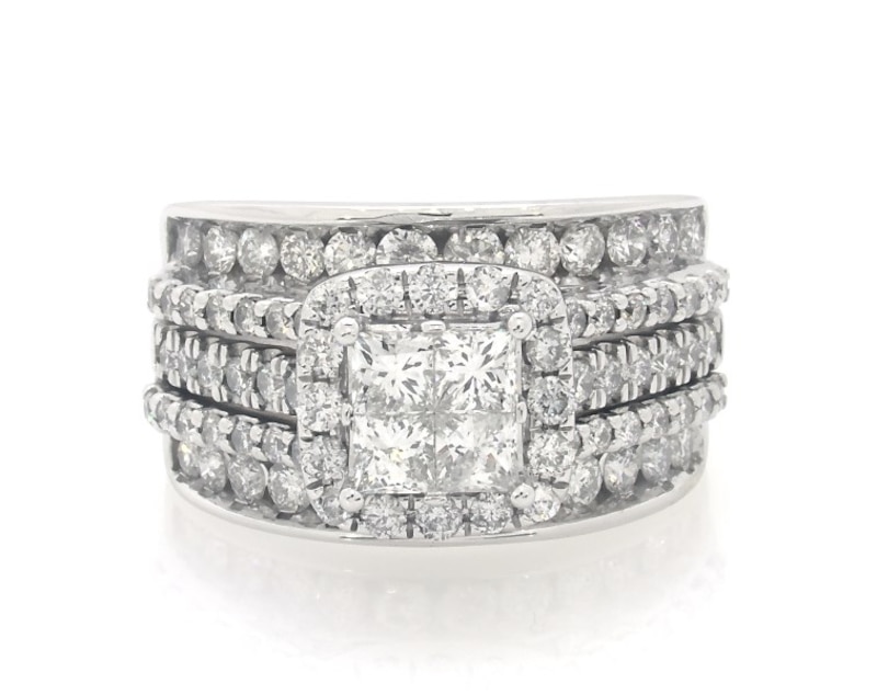 Main Image 1 of Previously Owned Princess-Cut Quad Diamond Bridal Set 1-7/8 ct tw 14K White Gold Size 6