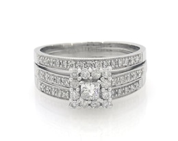 Previously Owned Princess-Cut Diamond Halo Bridal Set 7/8 ct tw 14K White Gold Size 9.25