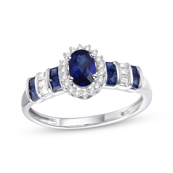 Previously Owned Oval-Cut Blue Sapphire & Diamond Ring 1/10 ct tw 10K White Gold