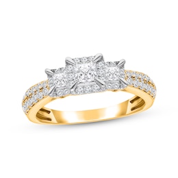 Previously Owned Memories, Moments, Magic Princess-Cut Diamond Three-Stone Engagement Ring 1 ct tw 10K Yellow Gold