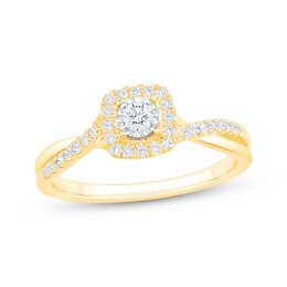 Previously Owned Round-Cut Diamond Halo Engagement Ring 1/4 ct tw 10K Two-Tone Gold