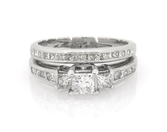 Previously Owned Princess-Cut Three-Stone Diamond Bridal Set 1-1/4 ct tw 14K White Gold 6