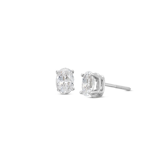 Previously Owned KAY Lab-Grown Diamonds Oval-Cut Solitaire Stud Earrings 1 ct tw 14K White Gold (F/SI2)