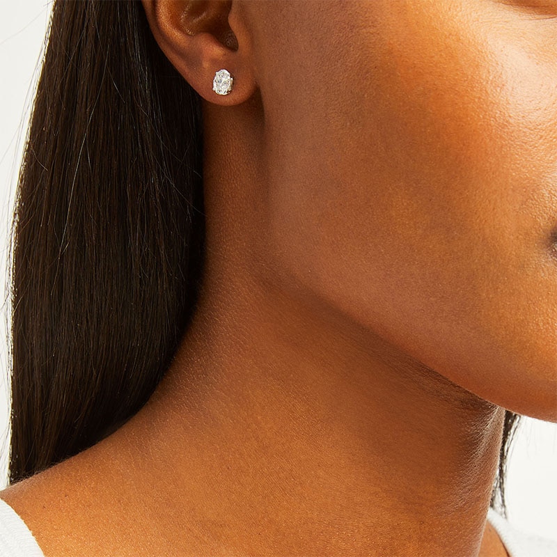 Main Image 4 of Previously Owned KAY Lab-Grown Diamonds Oval-Cut Solitaire Stud Earrings 1 ct tw 14K White Gold (F/SI2)