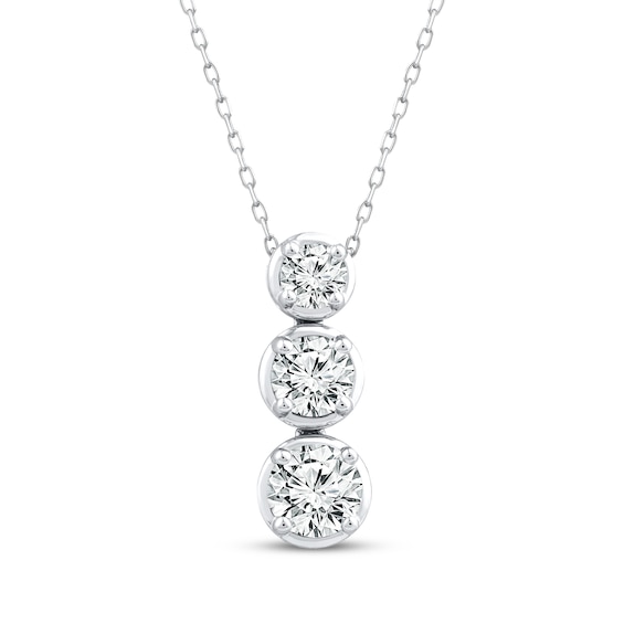 Previously Owned Memories Moments Magic Lab-Grown Diamond Three-Stone Vertical Necklace 1-1/2 ct tw 14K White Gold 18"