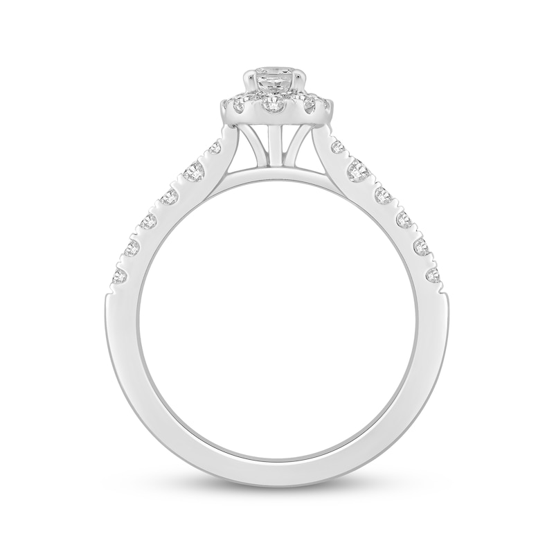 Main Image 3 of Previously Owned Lab-Grown Diamonds Oval-Cut Halo Engagement Ring 3/4 ct tw 14K White Gold