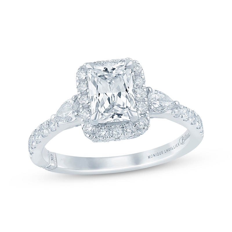Main Image 1 of Previously Owned Monique Lhuillier Bliss Emerald-Cut Lab-Grown Diamond Engagement Ring 1-7/8 ct tw 18K White Gold