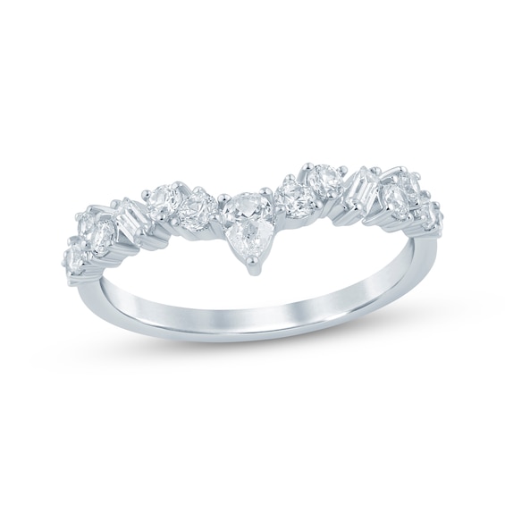 Previously Owned Lab-Grown Diamonds Round, Pear & Baguette-Cut Contour Anniversary Ring 5/8 ct tw 14K White Gold