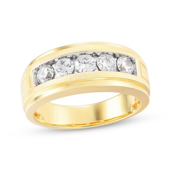 Previously Owned Men's Lab-Grown Diamonds Five-Stone Wedding Band 1 ct tw 14K Yellow Gold
