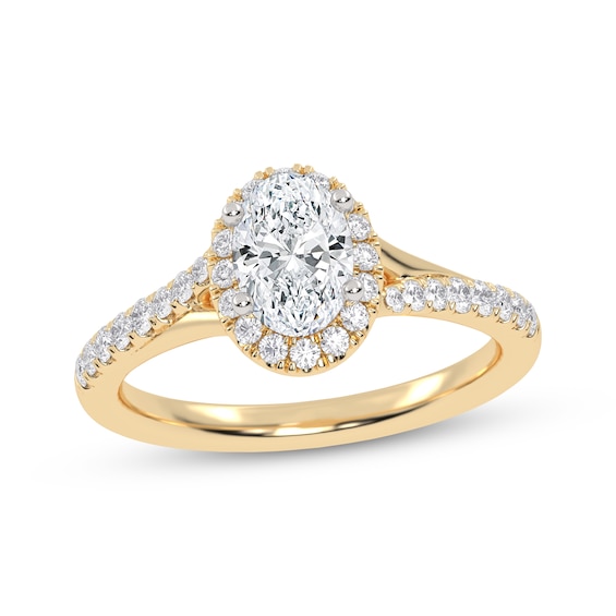 Previously Owned Lab-Grown Diamonds Oval-Cut Halo Engagement Ring 3/4 ct tw 14K Yellow Gold
