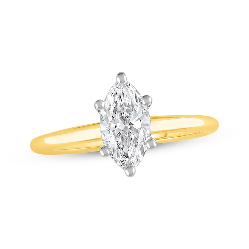 Main Image 1 of Previously Owned Lab-Grown Diamonds Marquise-Cut Solitaire Engagement Ring 1 ct tw 14K Yellow Gold (F/SI2)