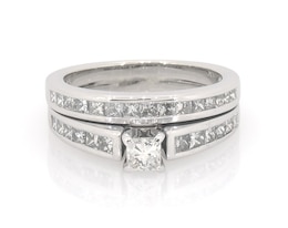 Previously Owned Princess-Cut Diamond Bridal Set 7/8 ct tw 14K White Gold Size 7.5