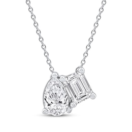 Previously Owned Toi et Moi Lab-Grown Diamond Emerald-Cut & Pear-Shaped Necklace 1 ct tw 14K White Gold 18"