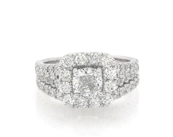 Previously Owned Neil Lane Cushion-Cut Diamond Halo Bridal Set 2-1/2 ct tw 14K White Gold Size 6