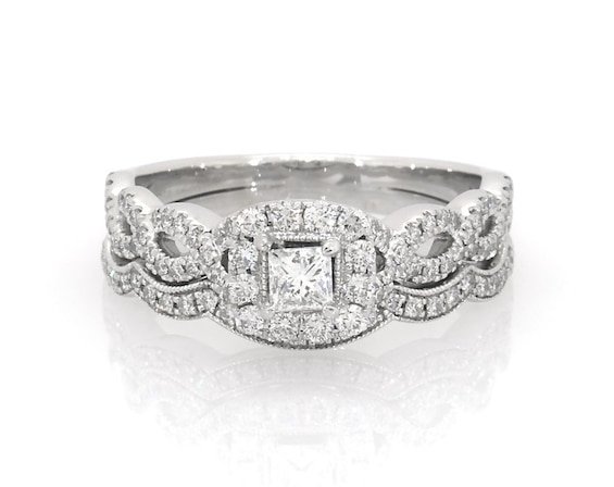 Previously Owned Neil Lane Princess-Cut Diamond Bridal Set 7/8 ct tw 14K White Gold Size 8.5