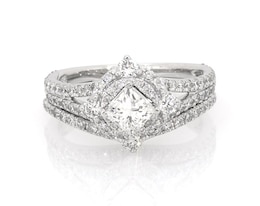 Previously Owned Tilted Princess-Cut Diamond Double Halo Bridal Set 1-1/2 ct tw 14K White Gold Size 6.75