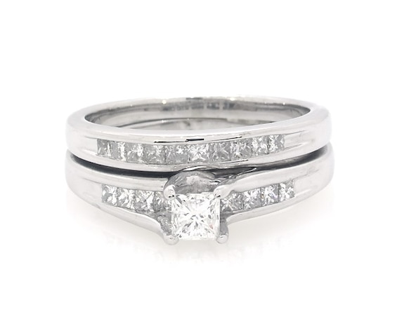 Previously Owned Princess-Cut Diamond Bridal Set 7/8 ct tw 14K White Gold Size 9