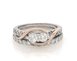 Previously Owned Round-Cut Diamond Two-Stone Bridal Set 1-1/8 ct tw 14K Two-Tone Gold Size 6