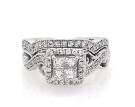 Previously Owned Princess-Cut Quad Diamond Bridal Set 3/4 ct tw 14K White Gold 5.5
