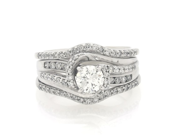 Previously Owned Round-Cut Diamond Swirl Bridal Set 7/8 ct tw 14K White Gold 6.5
