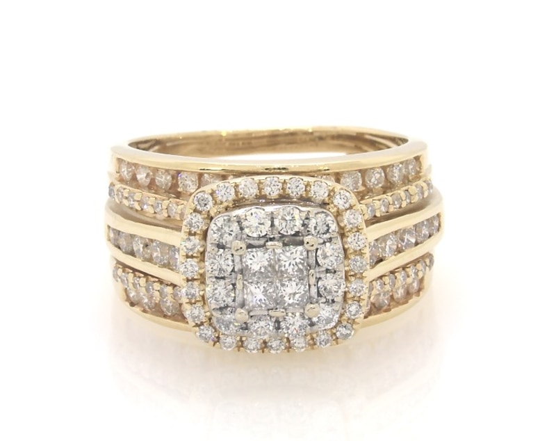 Main Image 1 of Previously Owned Princess-Cut Quad Diamond Bridal Set 1-1/4 ct tw 14K Two-Tone Gold Size 7.5