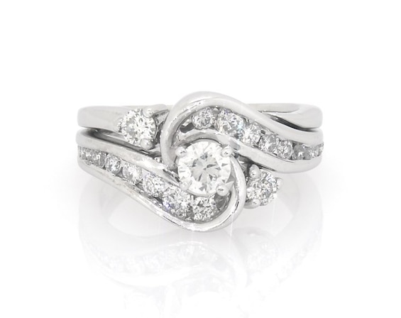 Previously Owned Round-Cut Diamond Bypass Bridal Set 1 ct tw 14K White Gold Size 6.5