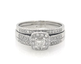 Previously Owned Princess-Cut Diamond Halo Bridal Set 5/8 ct tw 14K White Gold Size 8.5