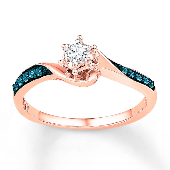 Previously Owned White & Blue Diamond Promise Ring 1/6 ct tw 10K Rose Gold