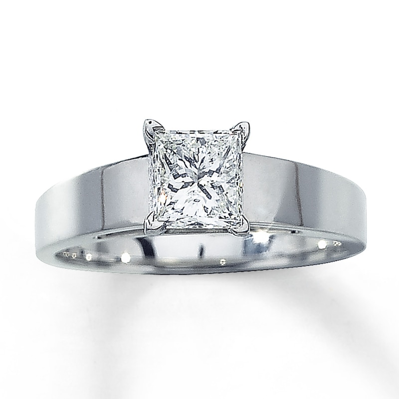 Main Image 1 of Previously Owned Diamond Solitaire Ring 1 carat Princess-cut 14K White Gold