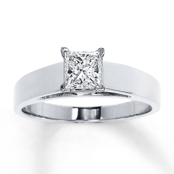Previously Owned Diamond Solitaire Ring 3/4 carat Princess-Cut 14K White Gold