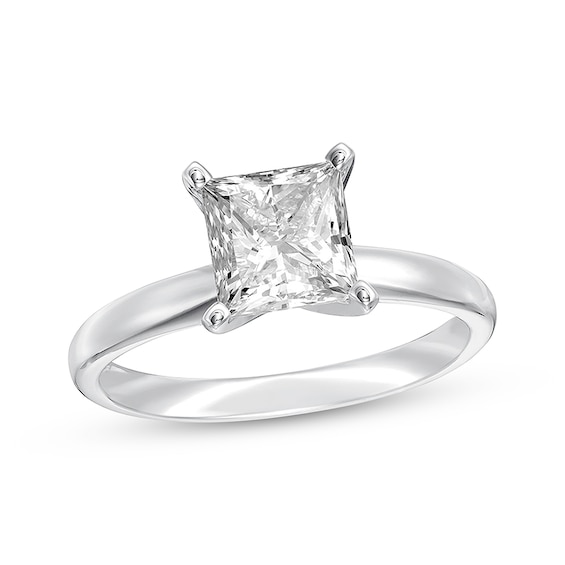 Previously Owned Certified Diamond Solitaire Engagement Ring 1-1/2 ct tw Princess 14K White Gold (I/I2)
