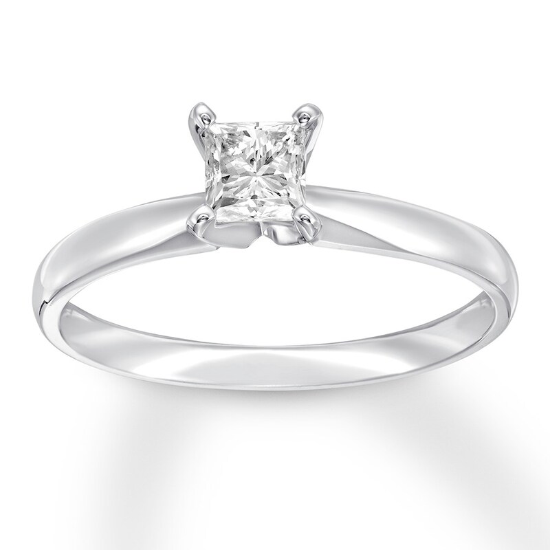 Main Image 1 of Previously Owned Certified Diamond Solitaire 1/2 ct Princess-cut 14K White Gold (I/I1)