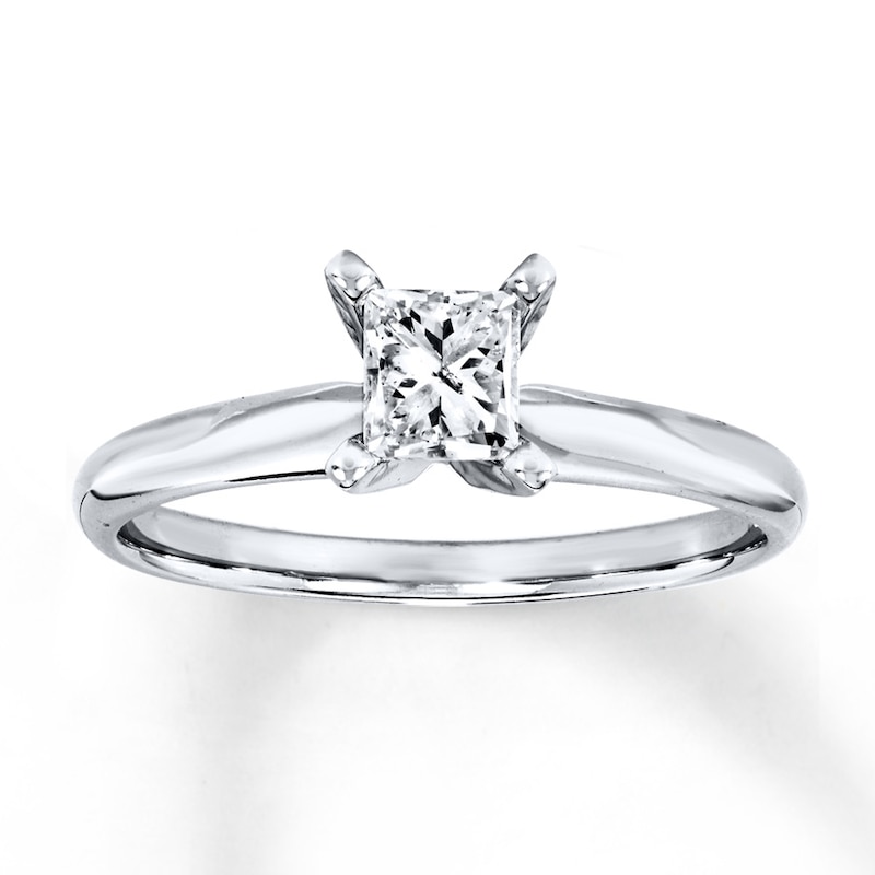 Main Image 1 of Previously Owned Diamond Solitaire Ring 1/2 carat Princess-Cut 14K White Gold (I/I2)
